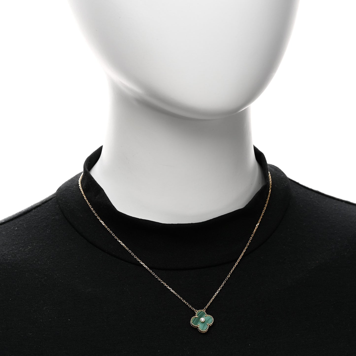 18K Yellow Gold Diamond Malachite Vintage Alhambra Pendant Necklace