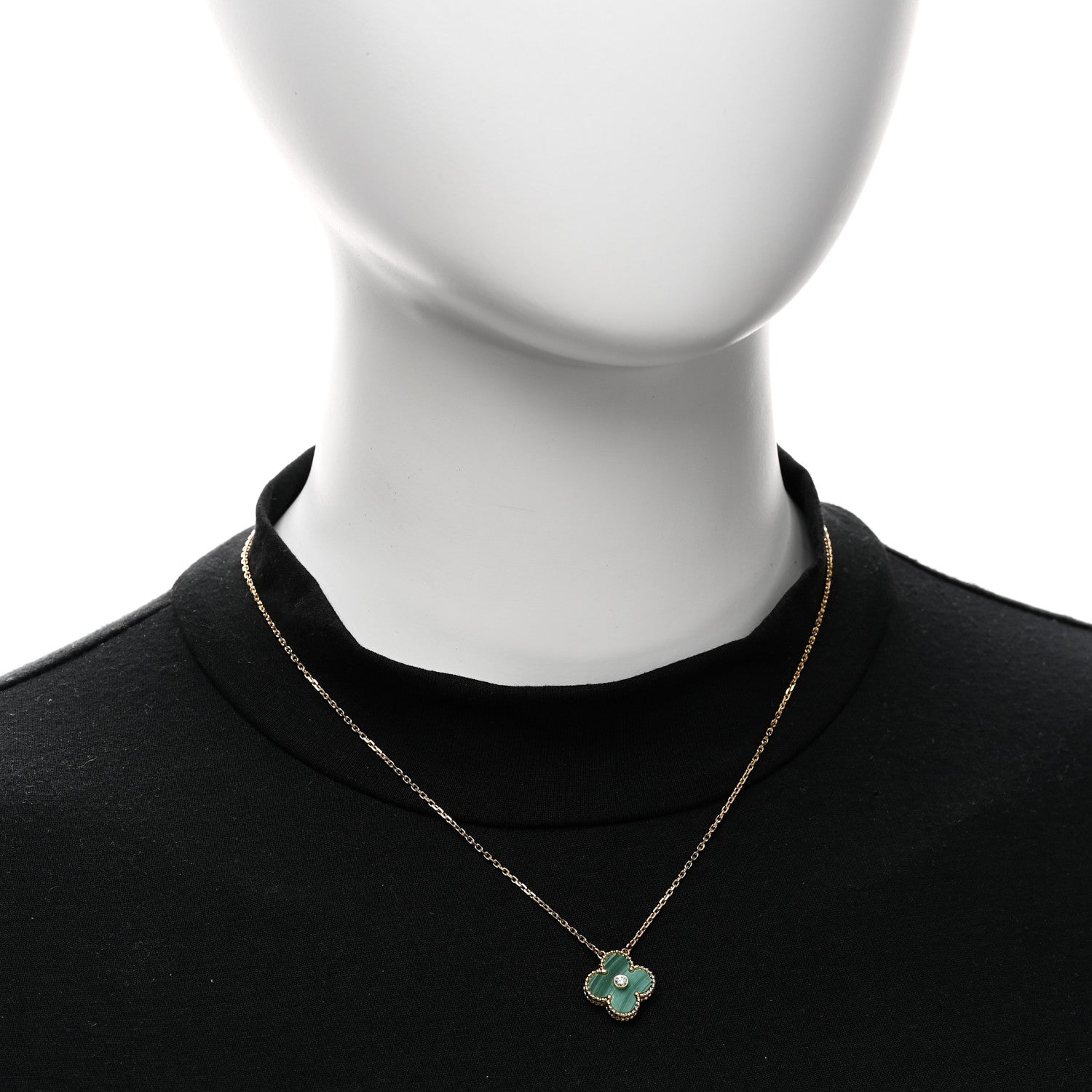 Van Cleef & Arpels 18K Yellow Gold Diamond Malachite Vintage Alhambra Pendant Necklace 2 of 6