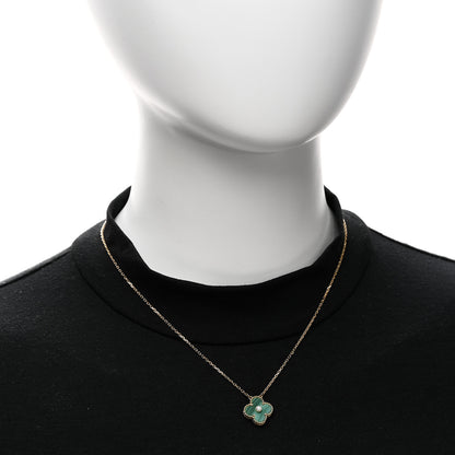 Van Cleef & Arpels 18K Yellow Gold Diamond Malachite Vintage Alhambra Pendant Necklace 2 of 6