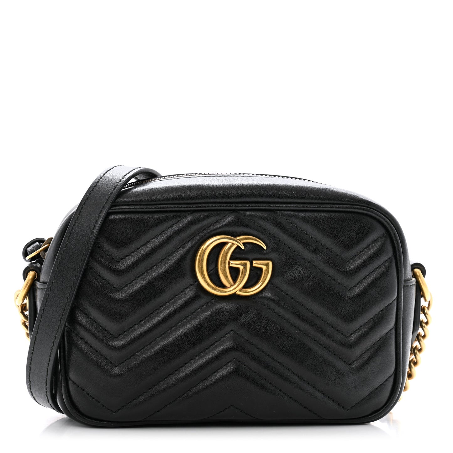 Calfskin Matelasse Mini GG Marmont Chain Shoulder Bag Black