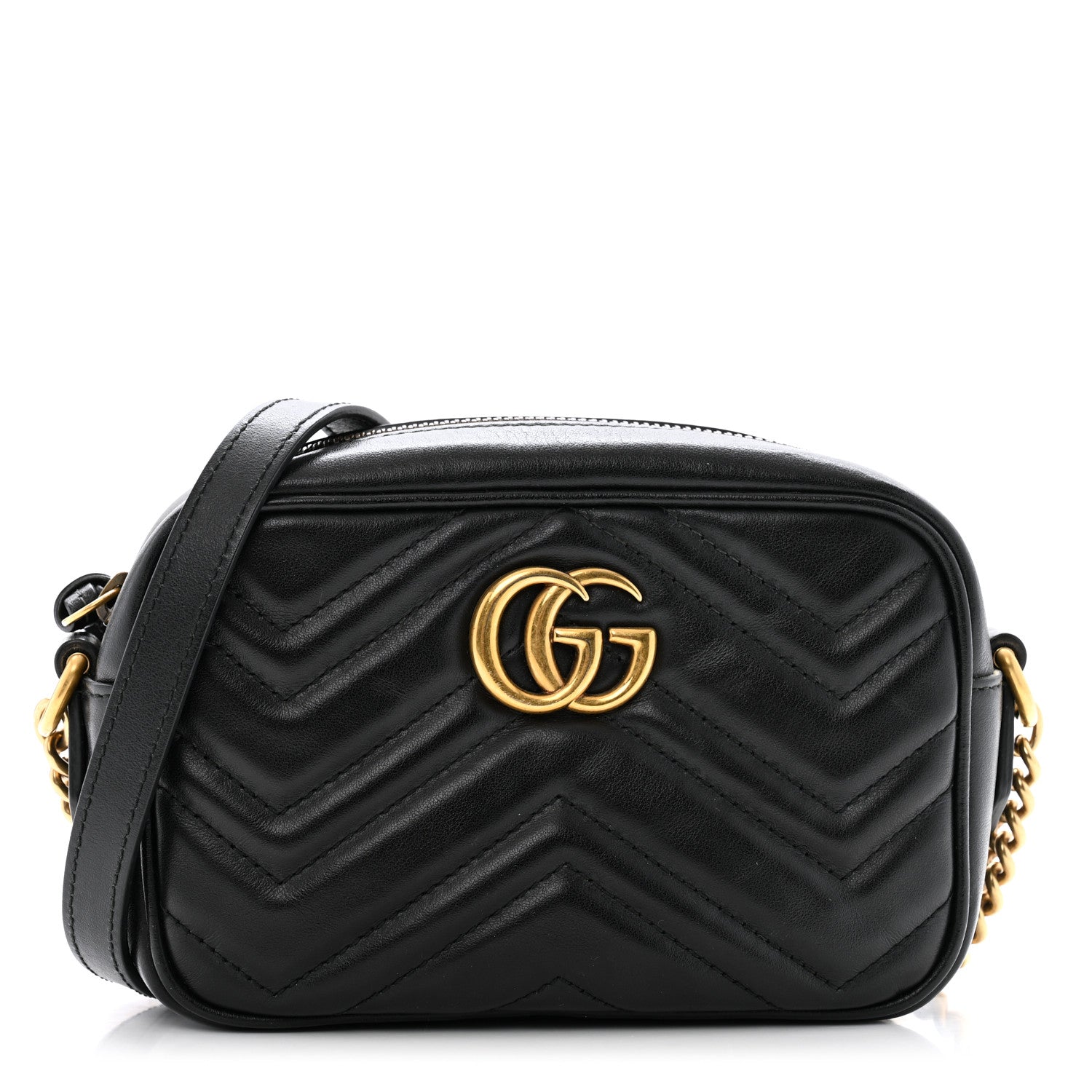Gucci Calfskin Matelasse Mini GG Marmont Chain Shoulder Bag Black 1 of 10