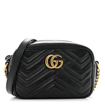 Gucci Calfskin Matelasse Mini GG Marmont Chain Shoulder Bag Black 1 of 10