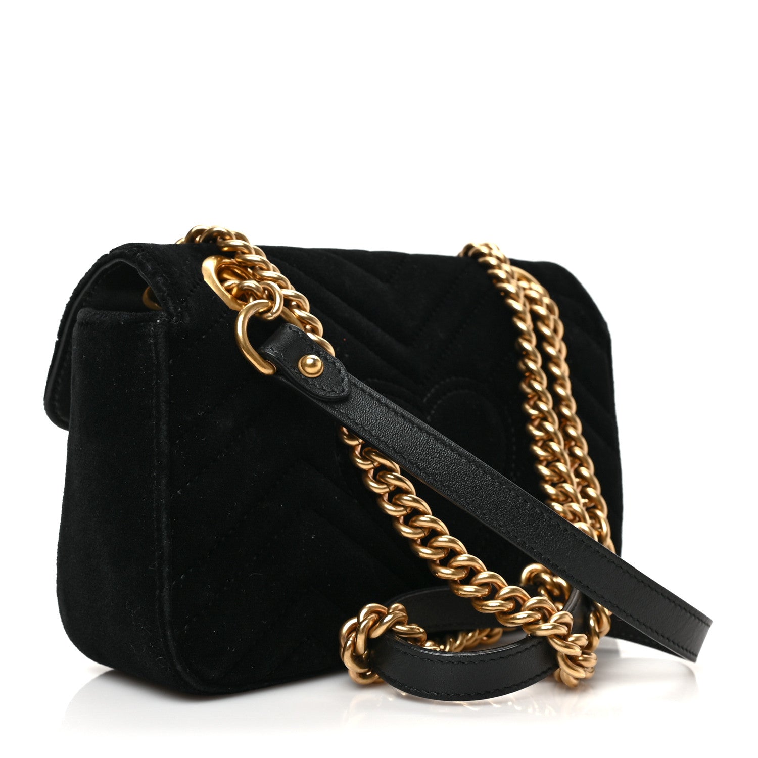 Gucci Velvet Matelasse Mini GG Marmont Shoulder Bag Black 3 of 9
