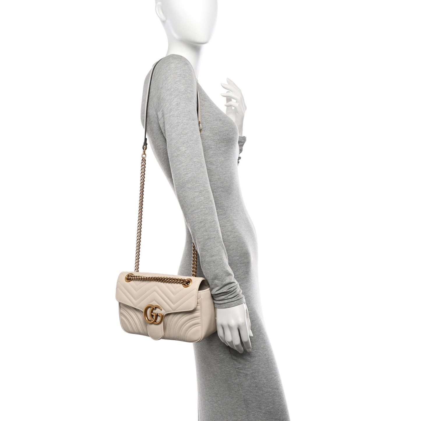 Calfskin Matelasse Small GG Marmont Shoulder Bag White