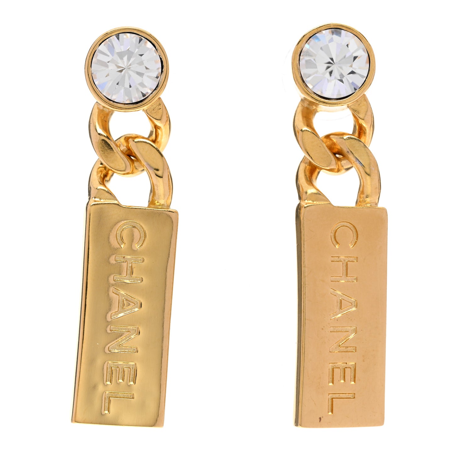 Crystal Tag Drop Earrings Gold