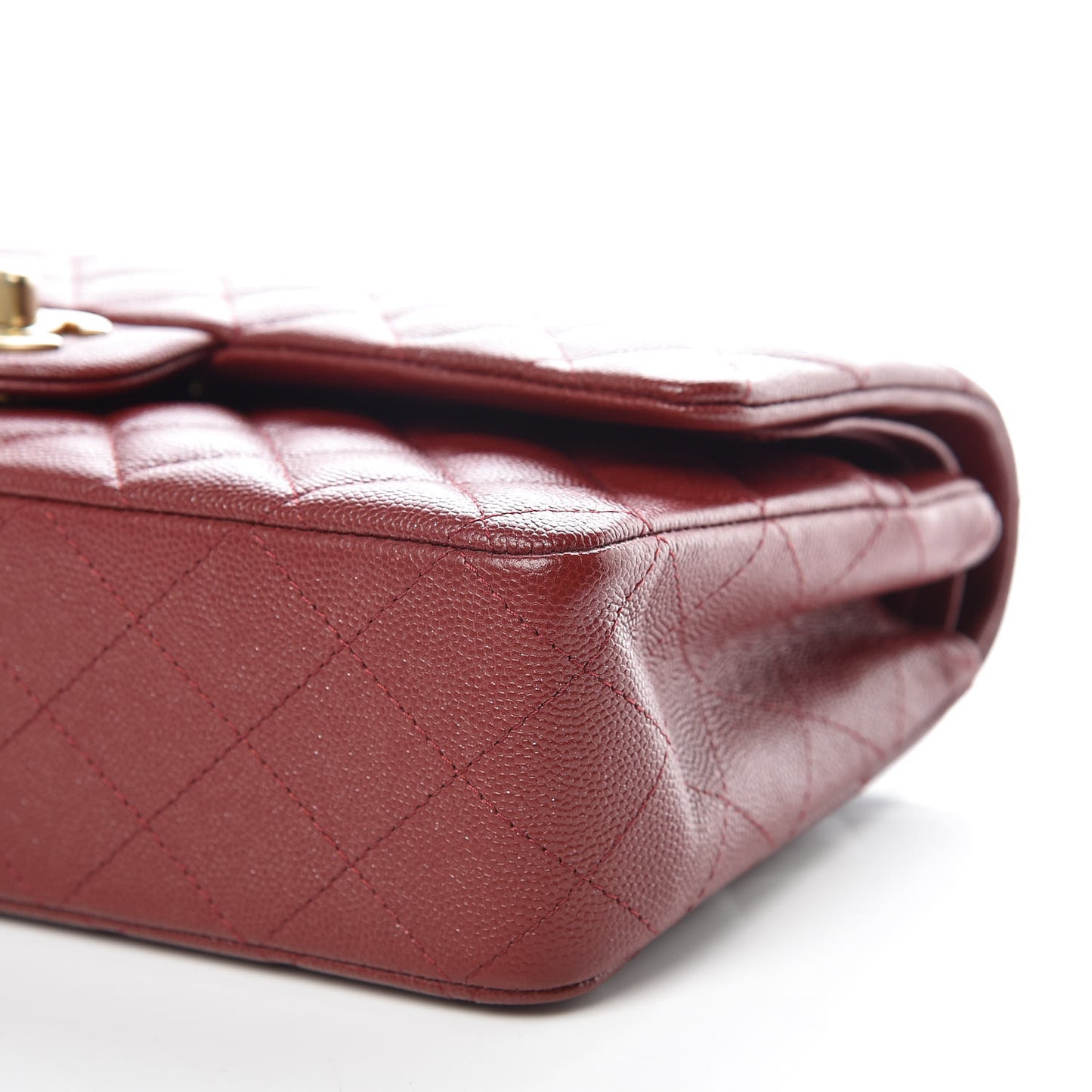 Iridescent Caviar Quilted Medium Double Flap Burgundy
