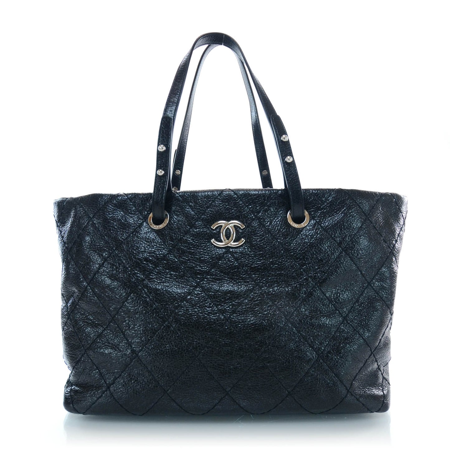 Glazed Calfskin Large On The Road Tote Black