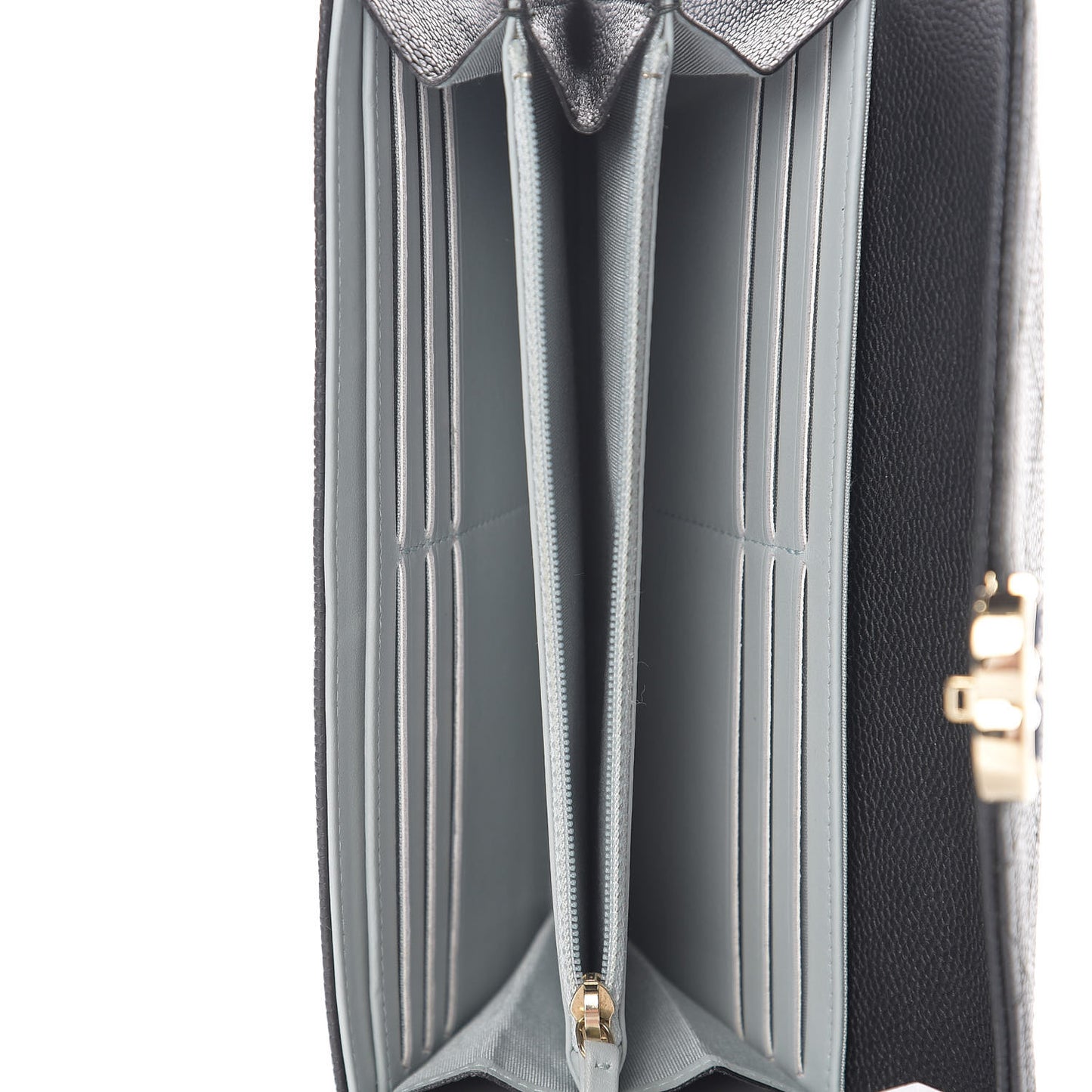 Caviar Quilted CC Box Gusset Flap Wallet Black Navy