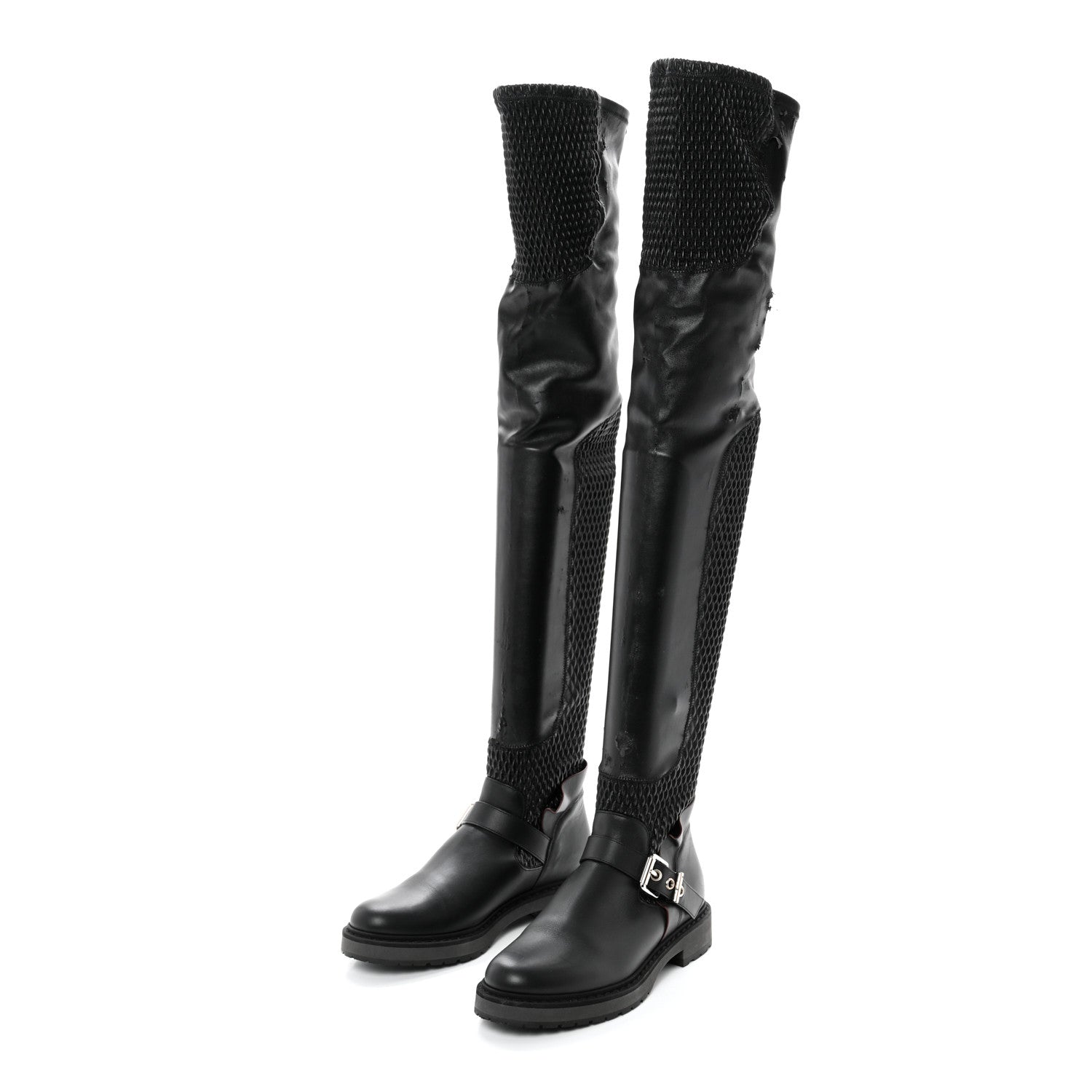 Fendi Calfskin Stretch Fabric Wave Over The Knee Boots 36 Black 3 of 12