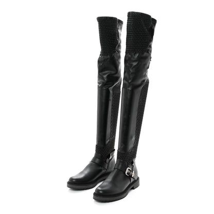 Fendi Calfskin Stretch Fabric Wave Over The Knee Boots 36 Black 3 of 12