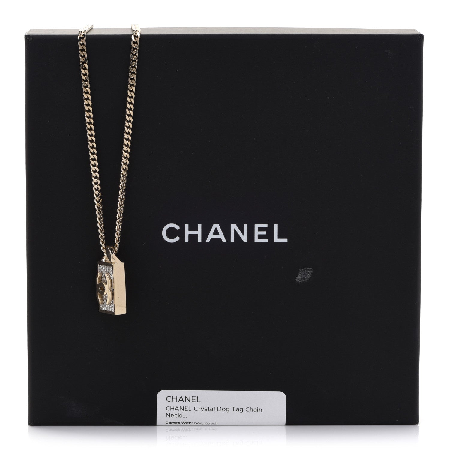 Chanel Crystal Dog Tag Chain Necklace Gold 6 of 6
