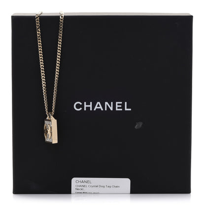 Chanel Crystal Dog Tag Chain Necklace Gold 6 of 6