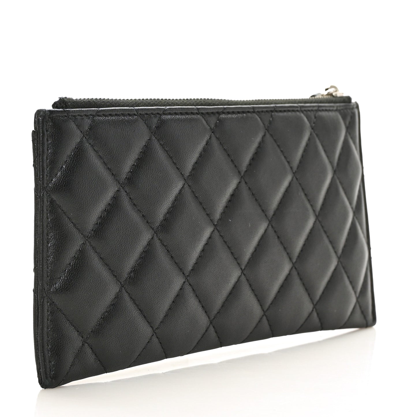 Lambskin Quilted Classic Zip Pouch Black