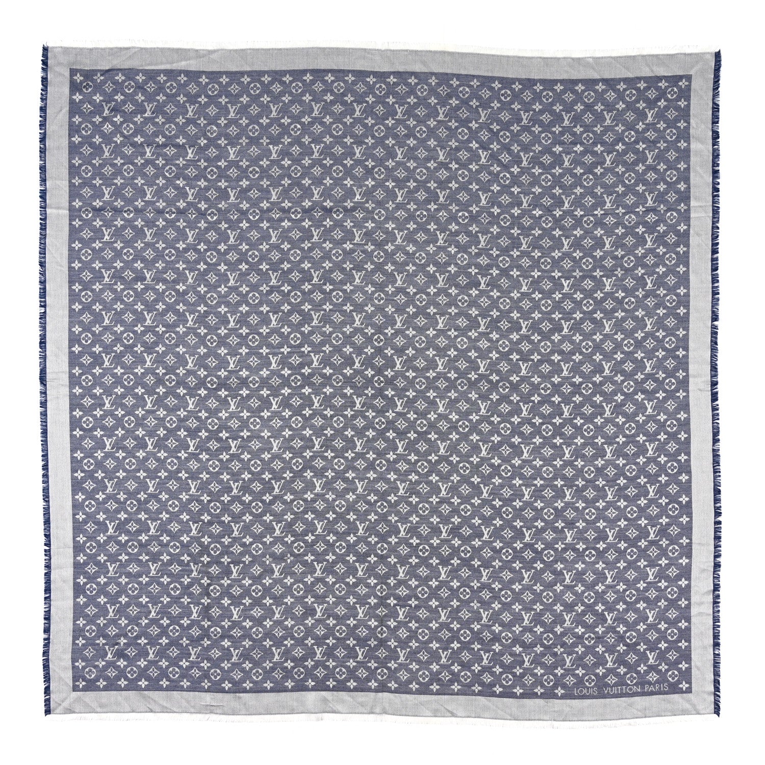 Louis Vuitton Silk Wool Monogram Denim Shawl Blue 1 of 6