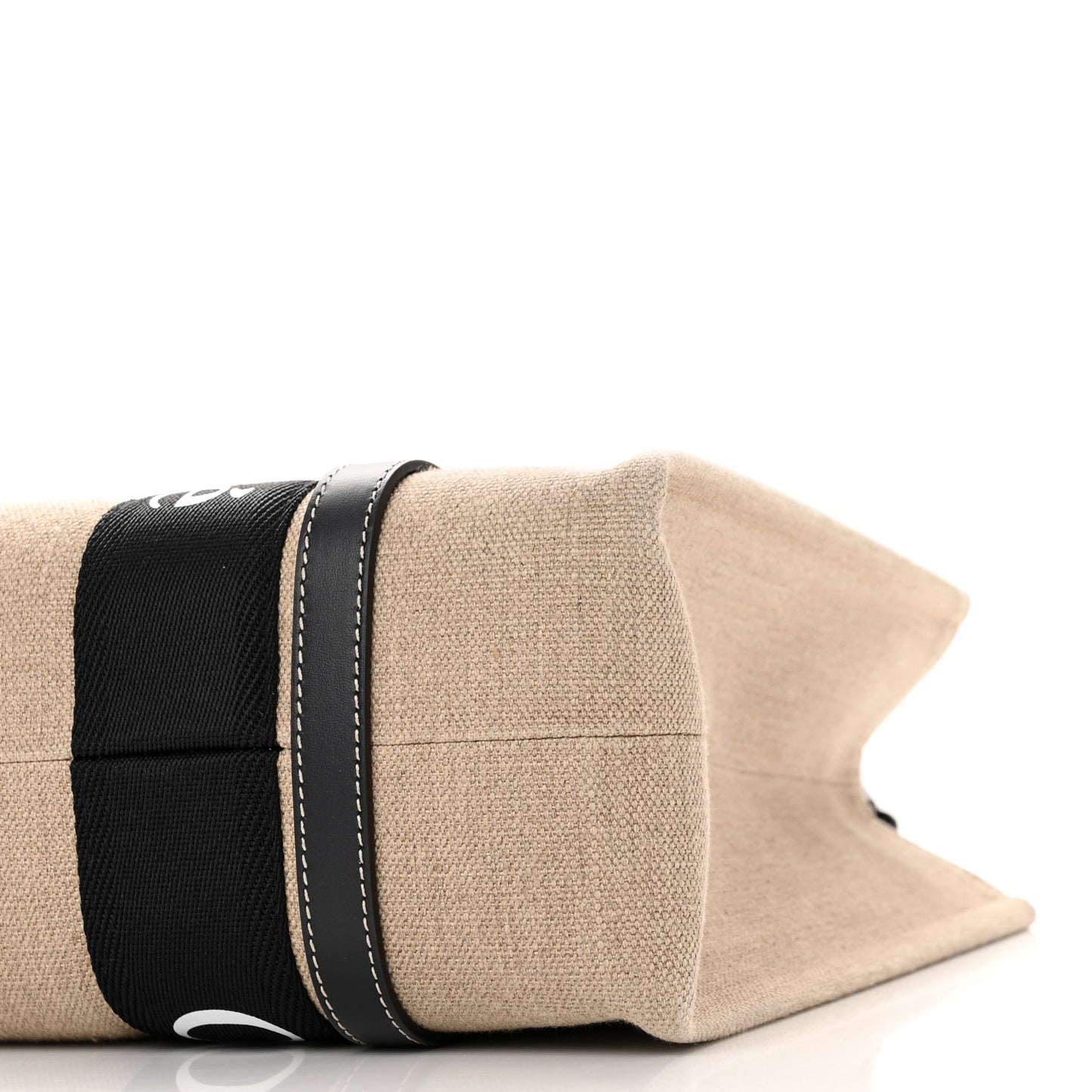 Linen Calfskin Medium Woody Ribbon Tote Black Blue