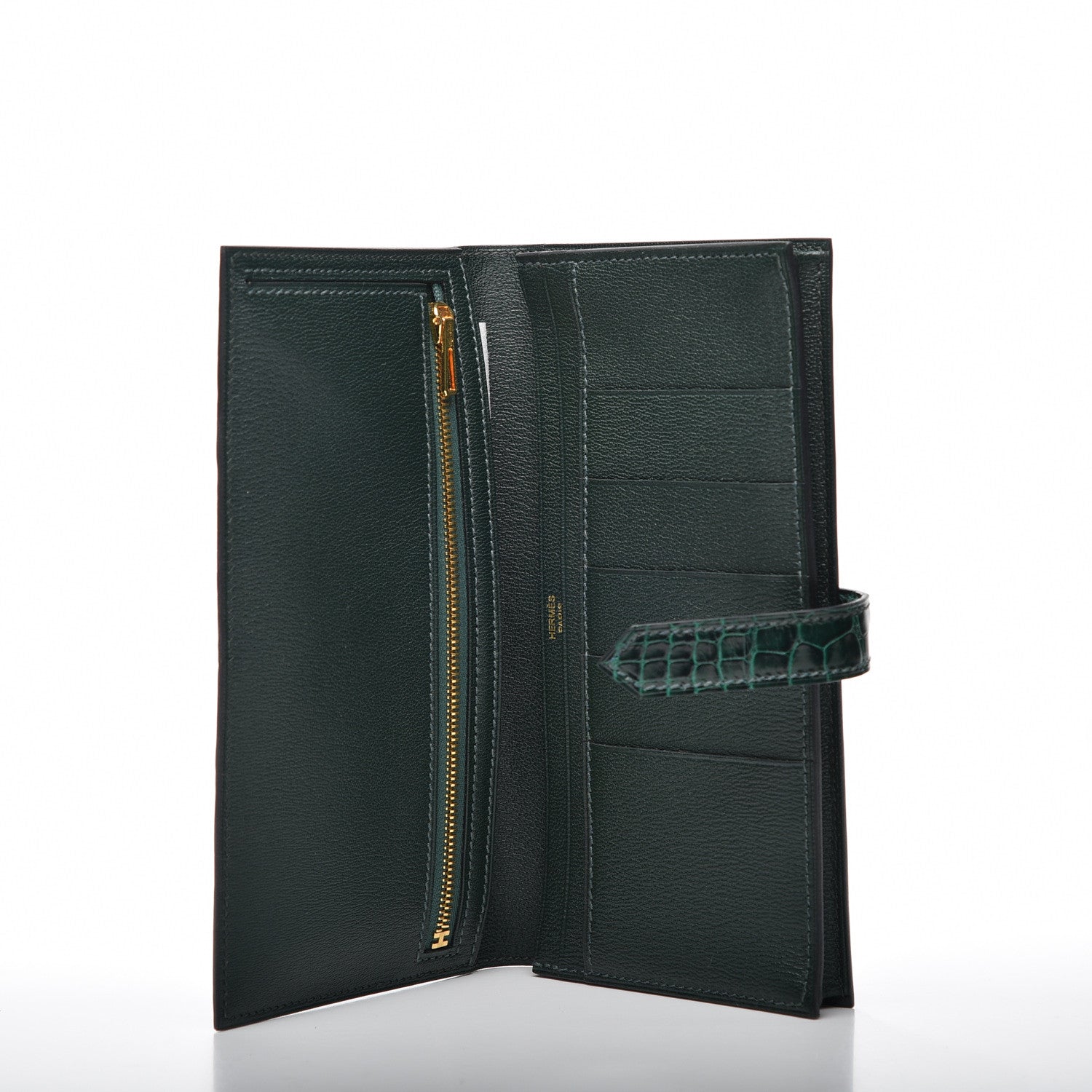 Hermes Shiny Alligator Bearn Wallet Vert Fonce 4 of 8