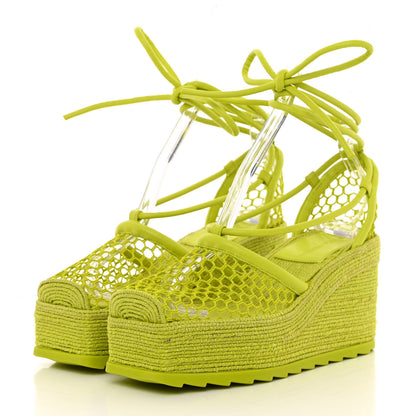 Bottega Veneta Mesh Lambskin Sporty Web Stretch Ankle Tie Espadrilles 36 Kiwi 3 of 10