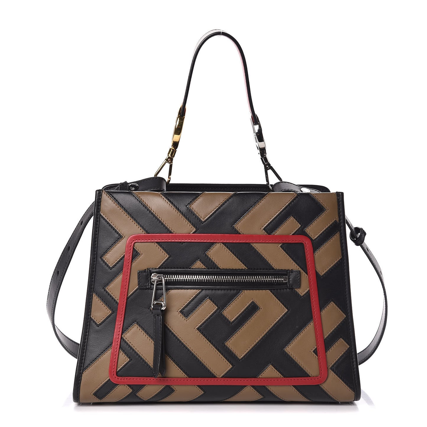 Vitello Century F is Fendi FF Diagonal Inlay Small Runaway Satchel Fango Black Fragola