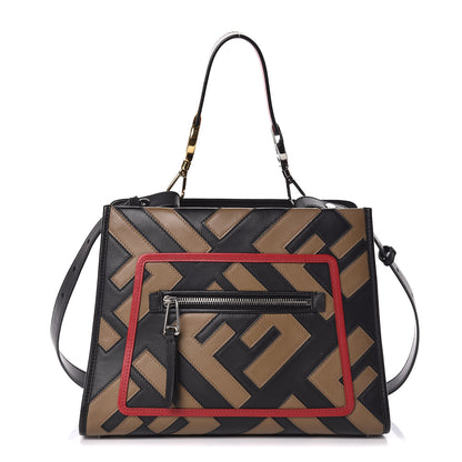 Fendi Vitello Century F is Fendi FF Diagonal Inlay Small Runaway Satchel Fango Black Fragola 1 of 11
