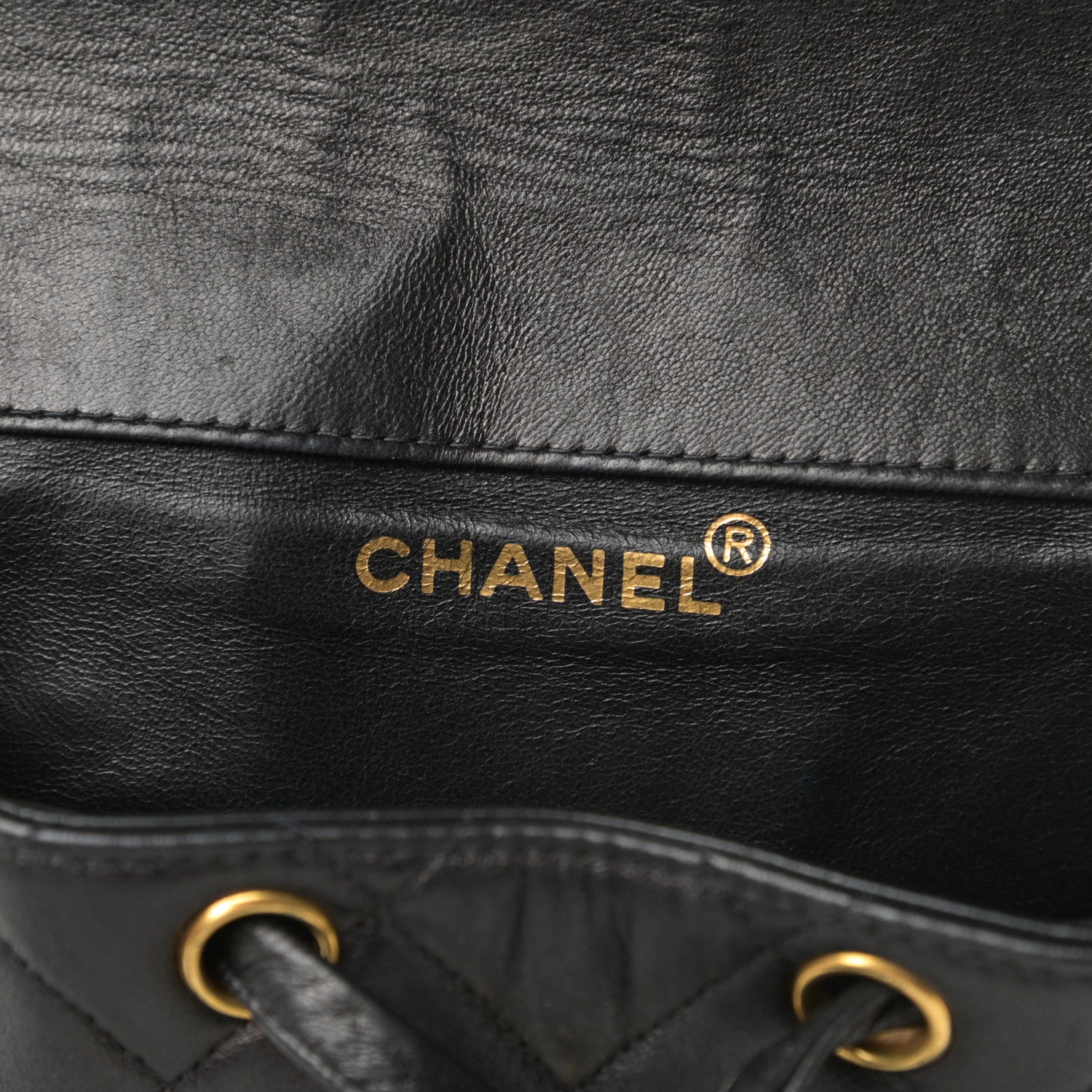 Chanel Lambskin Quilted Drawstring Backpack Black 6 of 14