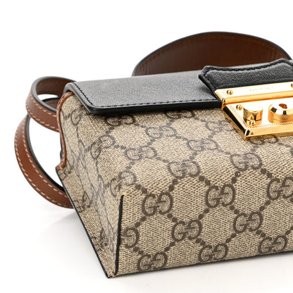 Gucci GG Supreme Monogram Calfskin Mini Padlock Top Handle Shoulder Bag Beige Black Cuir 9 of 12