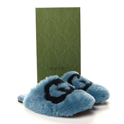 Gucci Faux Fur Interlocking G Slippers 36.5 Blue Black 9 of 9