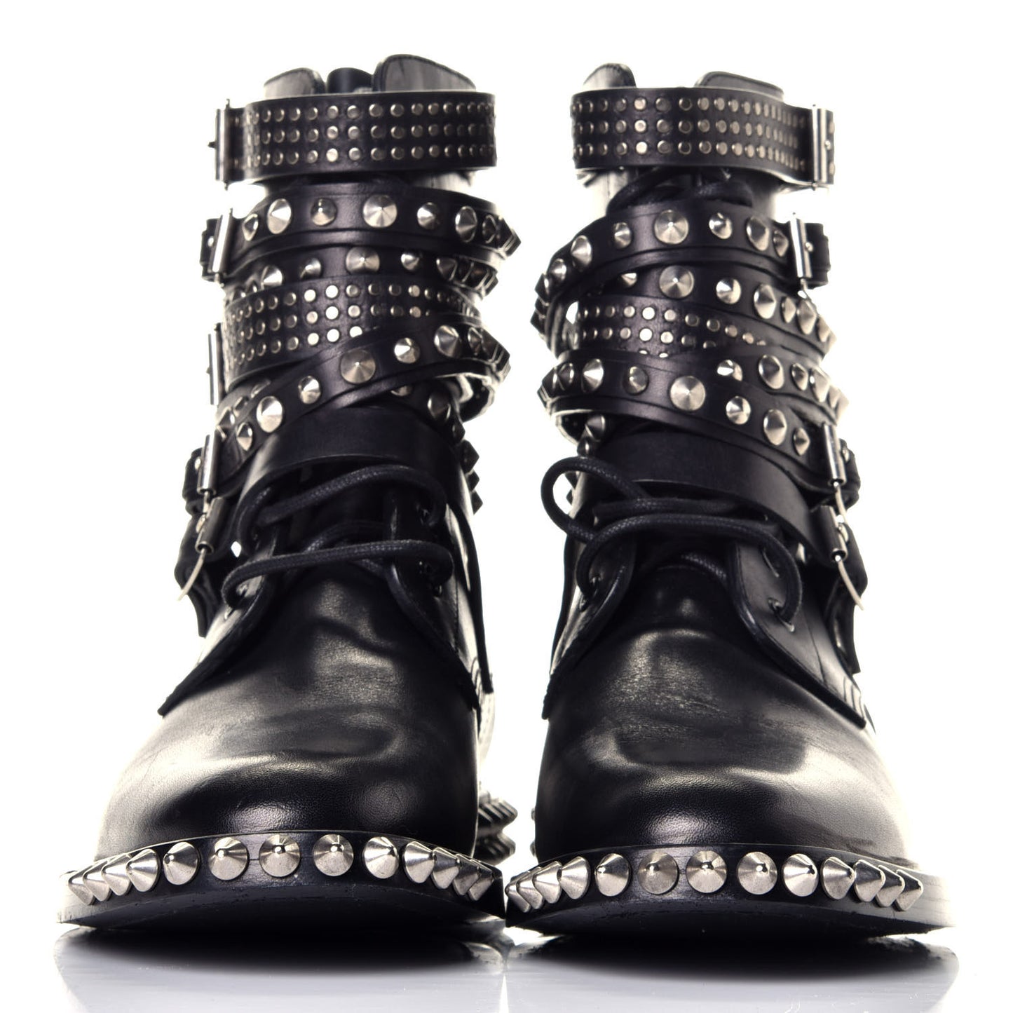 Smooth Calfskin Studded Womens Punk Ranger Boots 40 Black