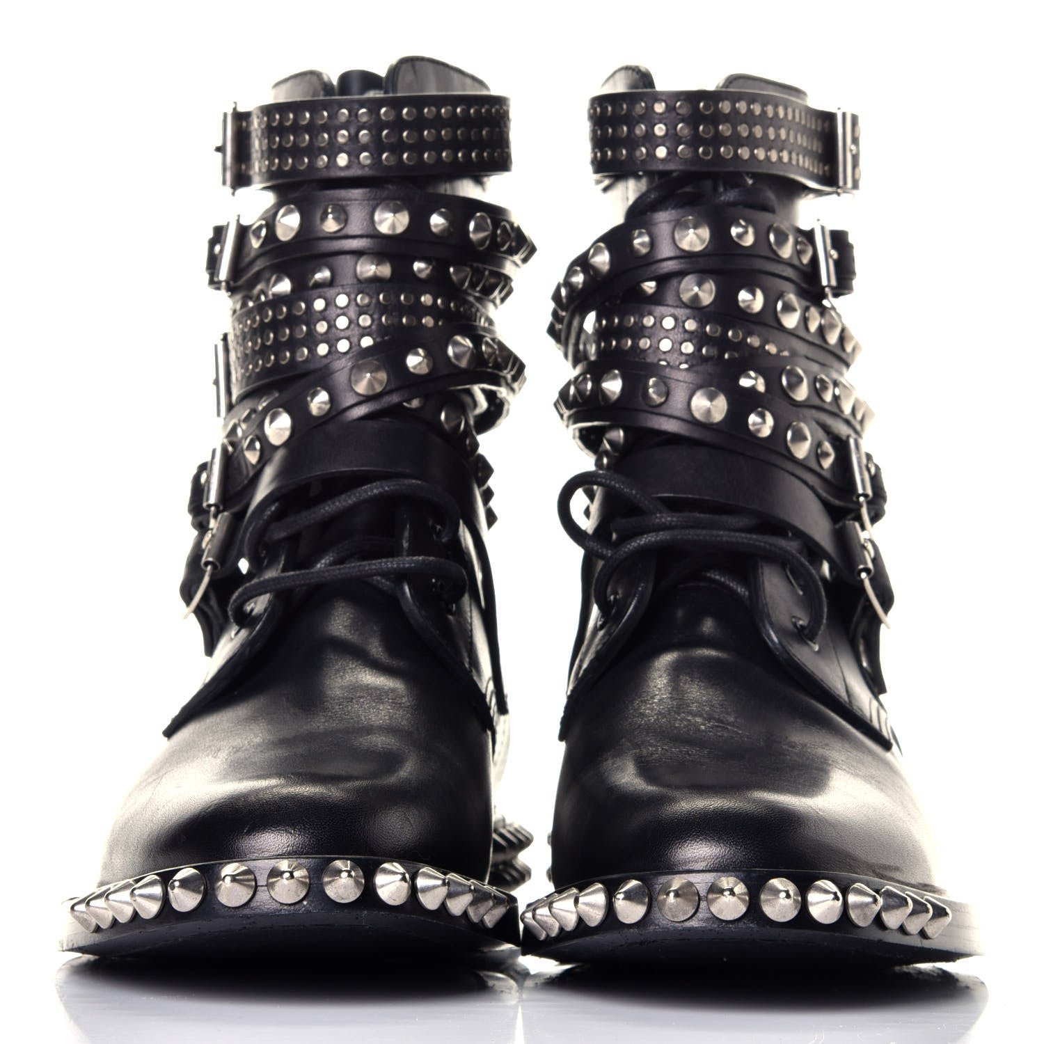 Saint Laurent Smooth Calfskin Studded Womens Punk Ranger Boots 40 Black 2 of 8
