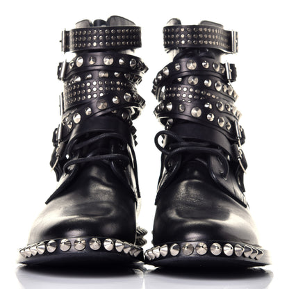 Saint Laurent Smooth Calfskin Studded Womens Punk Ranger Boots 40 Black 2 of 8
