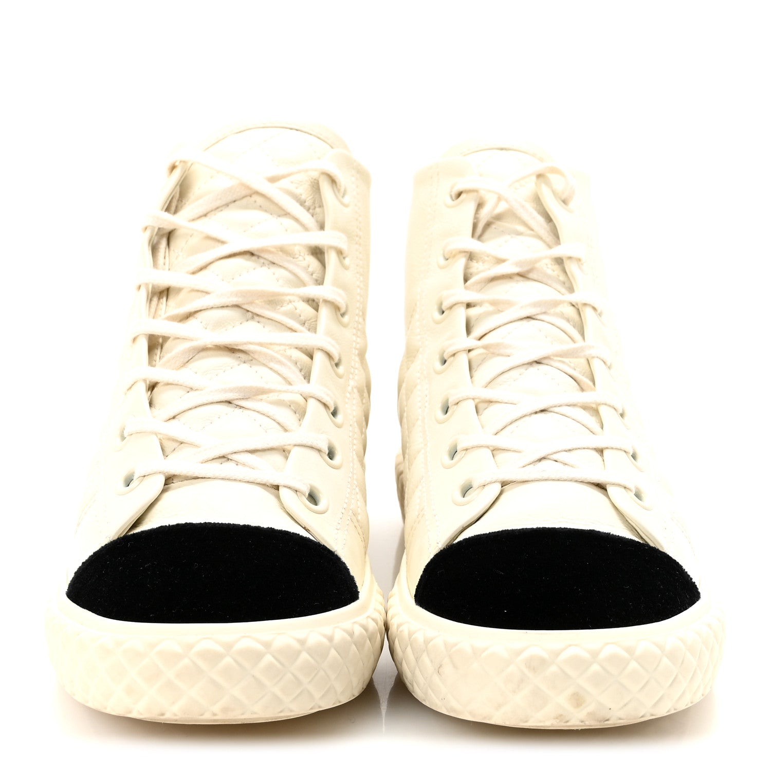 Chanel Calfskin High Top CC Sneakers 40 Ivory Black 3 of 10