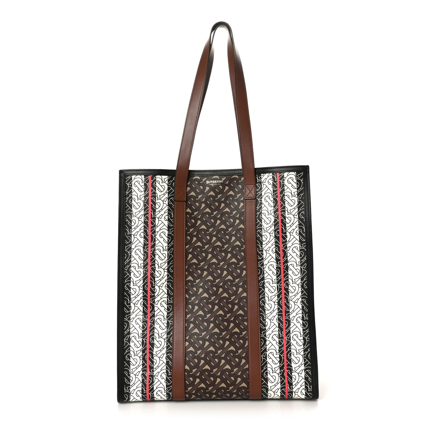 E-Canvas Monogram Stripe Medium Portrait Tote Bag Bridle Brown