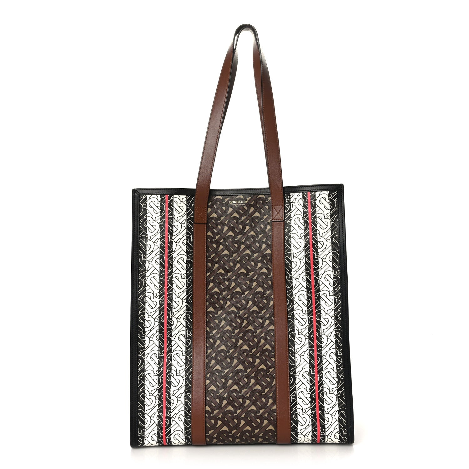 Burberry E-Canvas Monogram Stripe Medium Portrait Tote Bag Bridle Brown 1 of 8