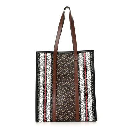 Burberry E-Canvas Monogram Stripe Medium Portrait Tote Bag Bridle Brown 1 of 8
