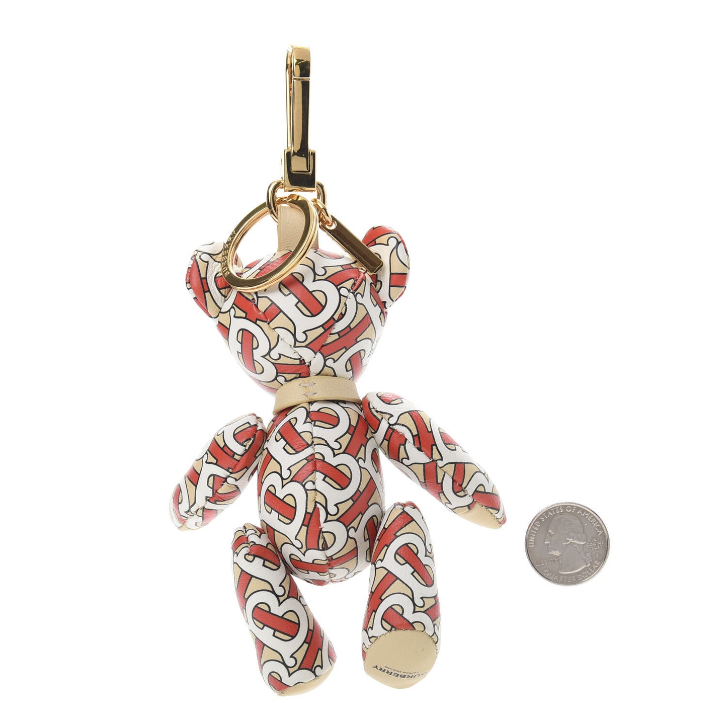 Calfskin Print Monogram Thomas Bear Bag Charm Beige Red
