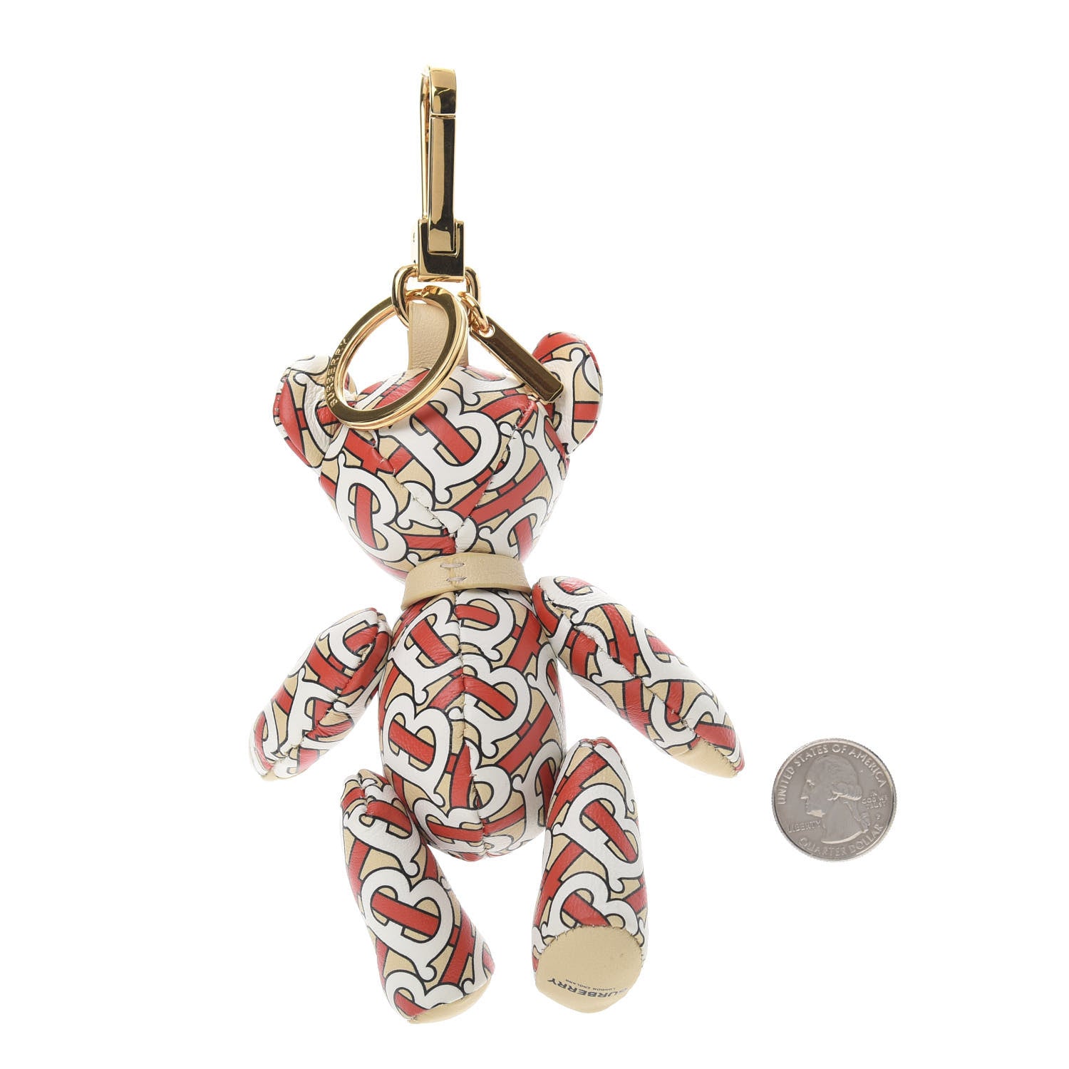 Burberry Calfskin Print Monogram Thomas Bear Bag Charm Beige Red 2 of 4