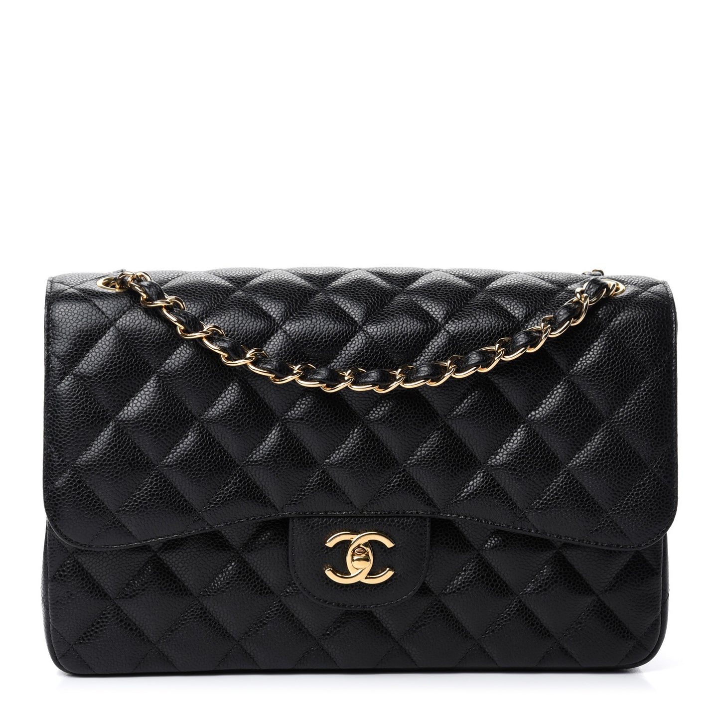 Caviar Quilted Jumbo Double Flap Black