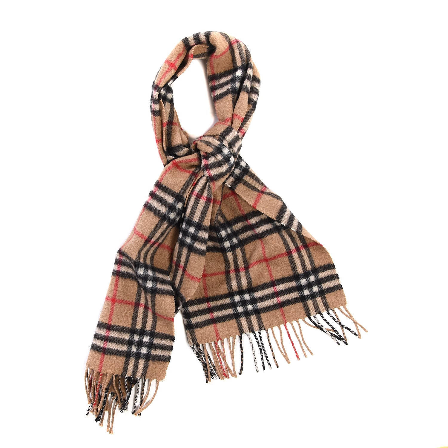 Burberry Cashmere House Check Fringe Scarf Camel 1 of 5