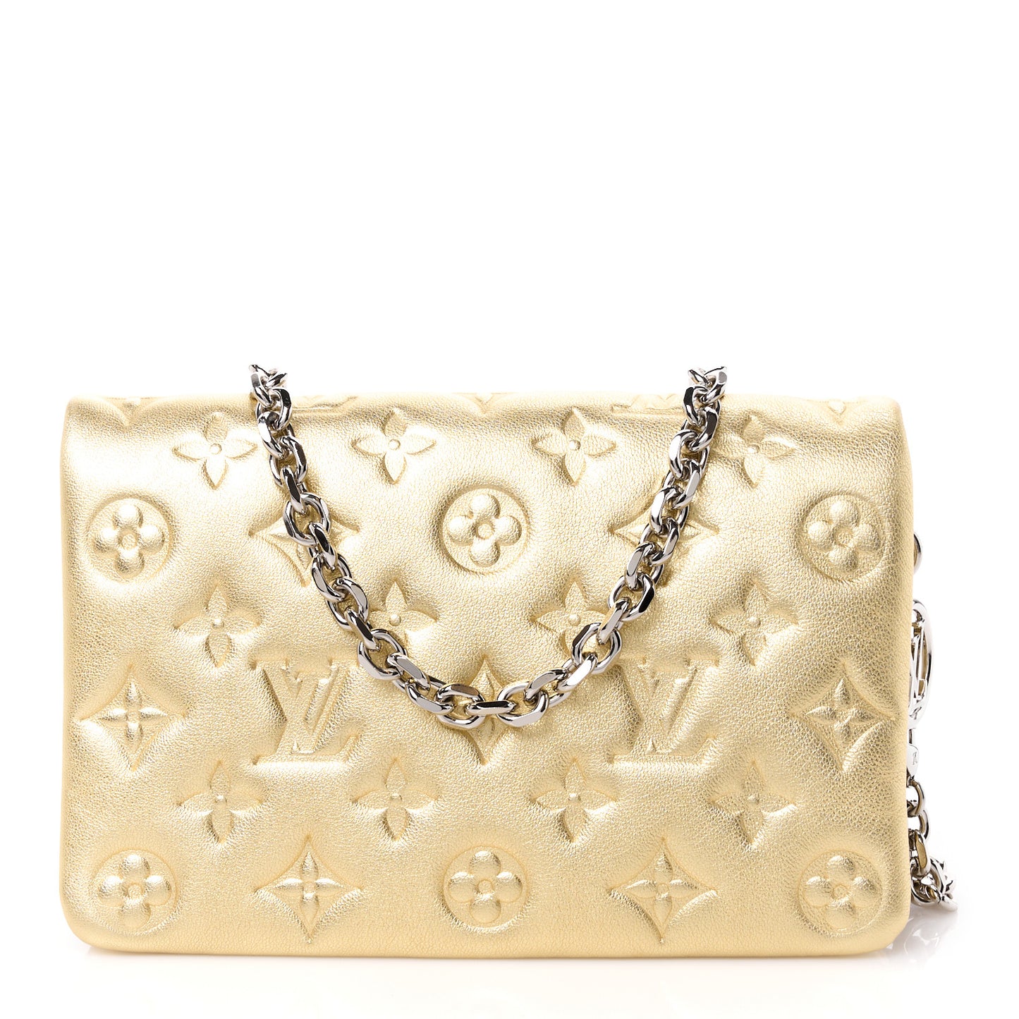 Metallic Lambskin Embossed Monogram Pochette Coussin Gold
