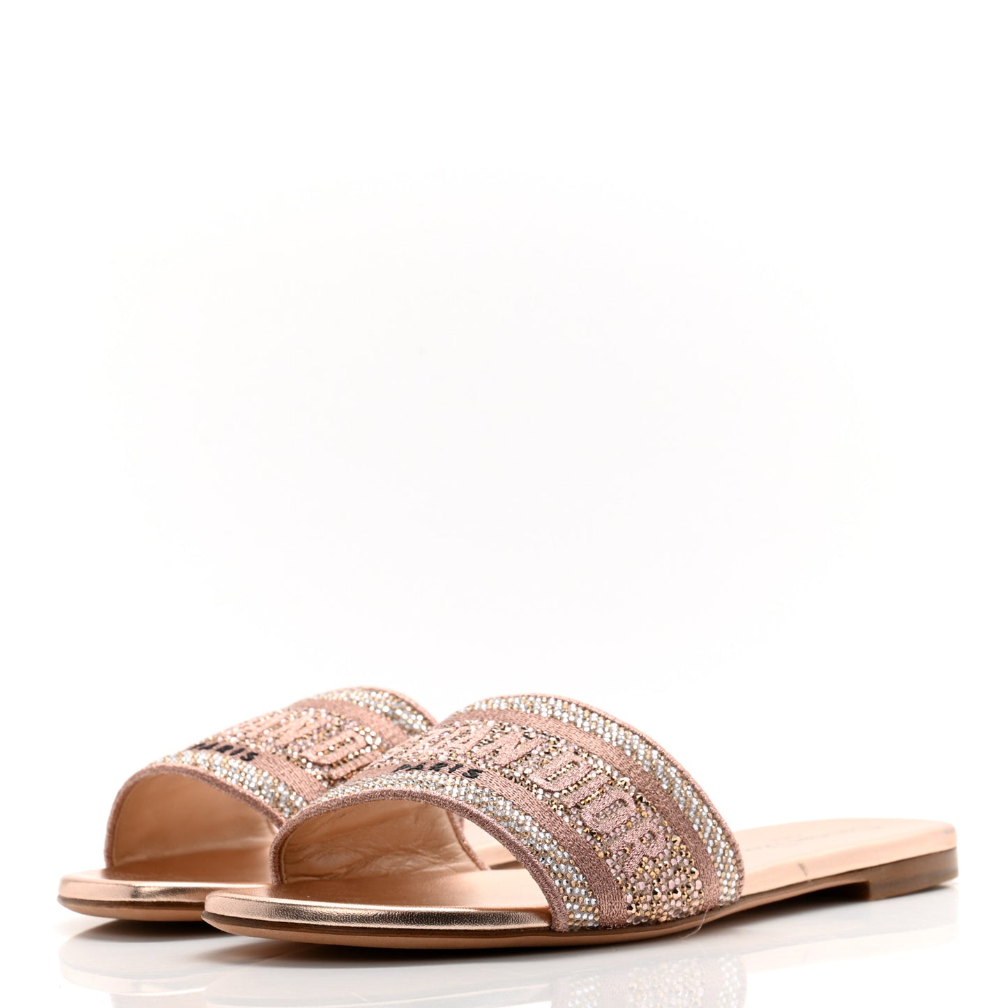 Cotton Laminated Calfskin Strass Embroidered Dway Slide Sandals 37.5 Rose Des Vents