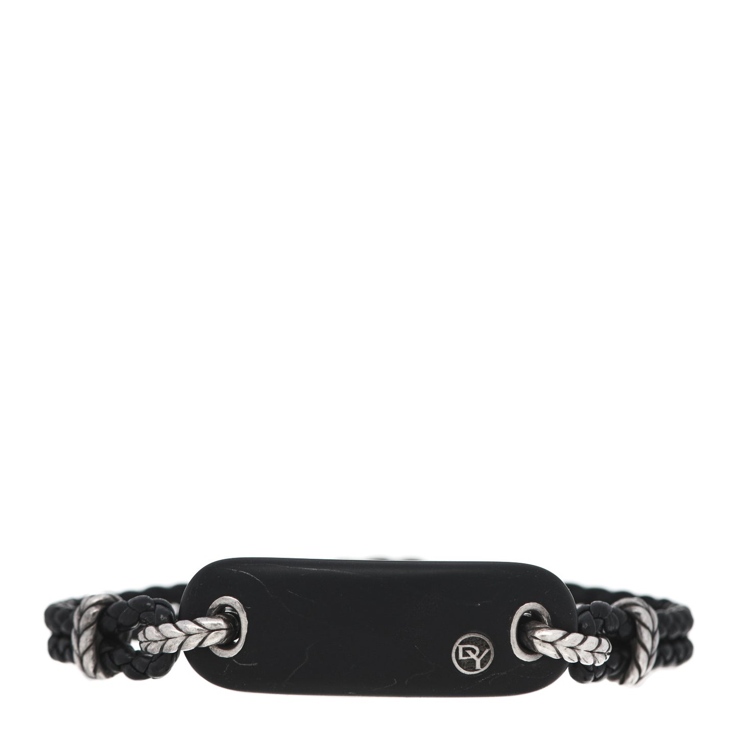 Sterling SIlver Leather Clay Mens Cable ID Bracelet Black