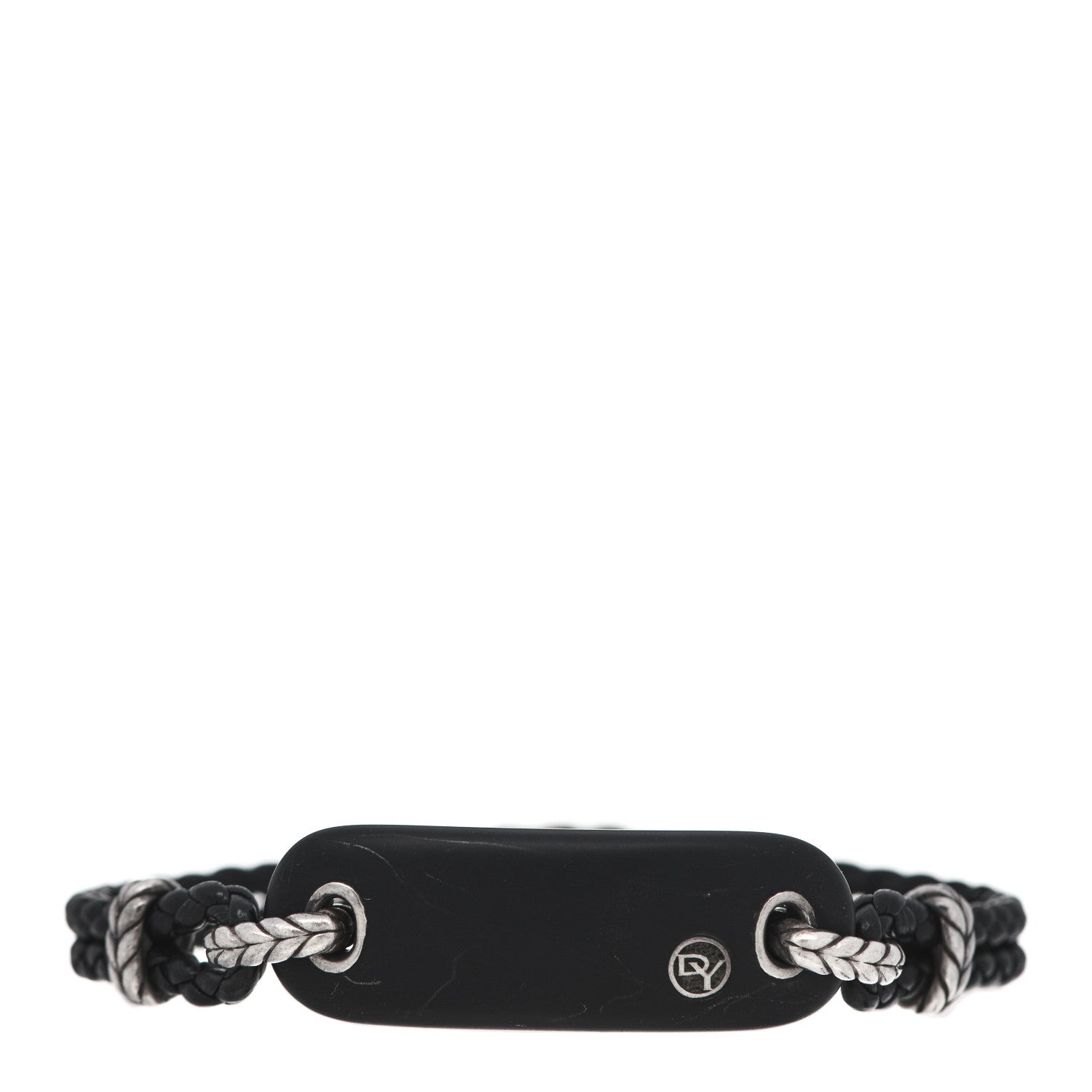 David Yurman Sterling SIlver Leather Clay Mens Cable ID Bracelet Black 1 of 5