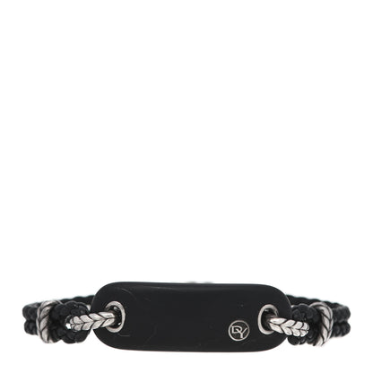 David Yurman Sterling SIlver Leather Clay Mens Cable ID Bracelet Black 1 of 5