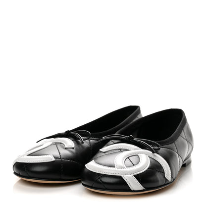 Chanel Lambskin Quilted CC Cambon Ballet Flats 36 Black White 4 of 9