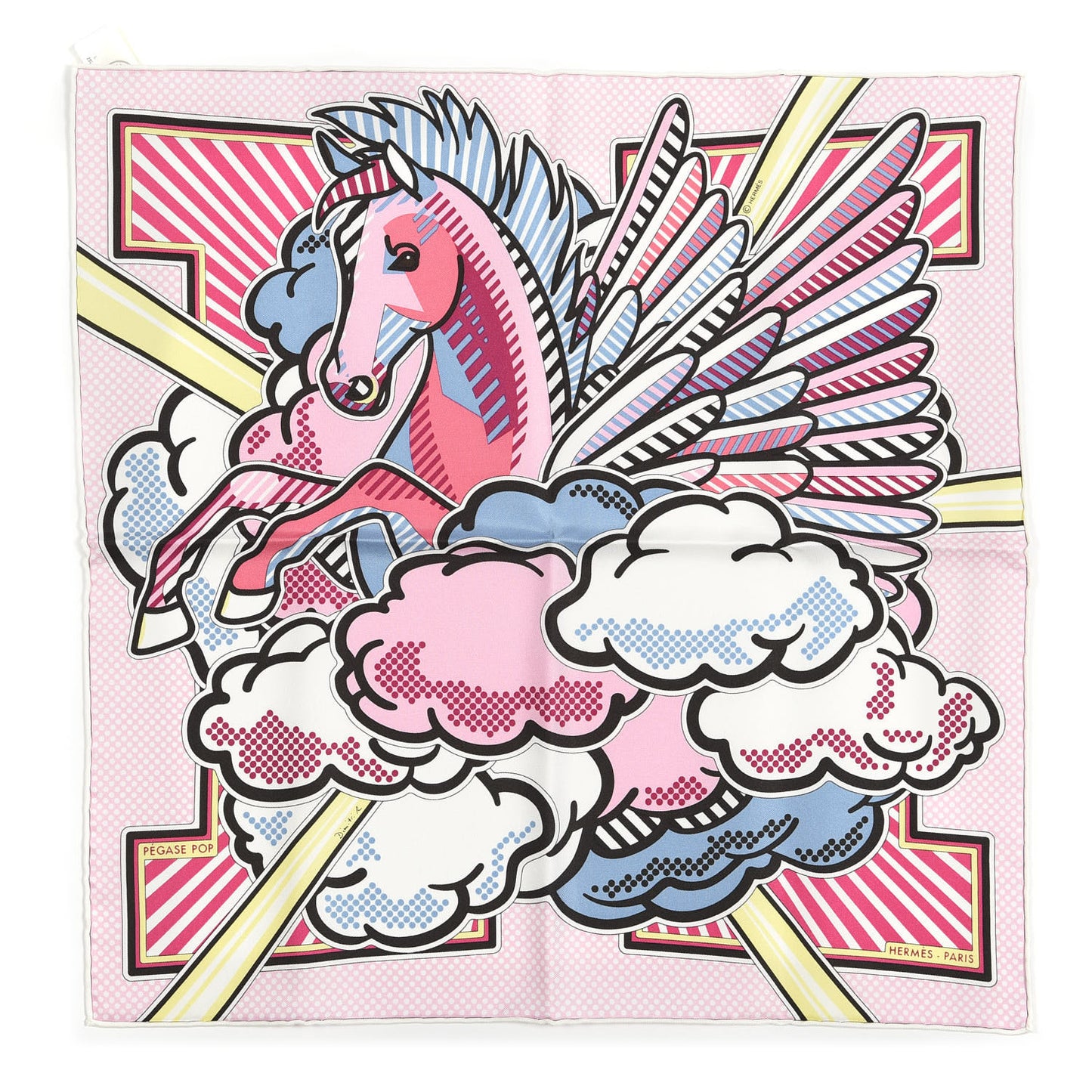 Silk Pegase Pop Pocket Square Rose Bleu Jean Jaune