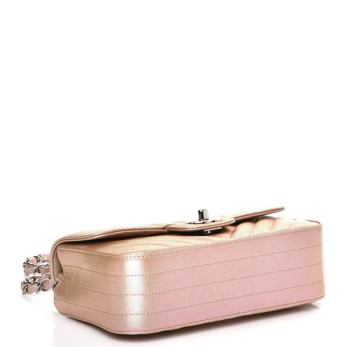 Iridescent Caviar Chevron Quilted Mini Rectangular Flap Light Gold