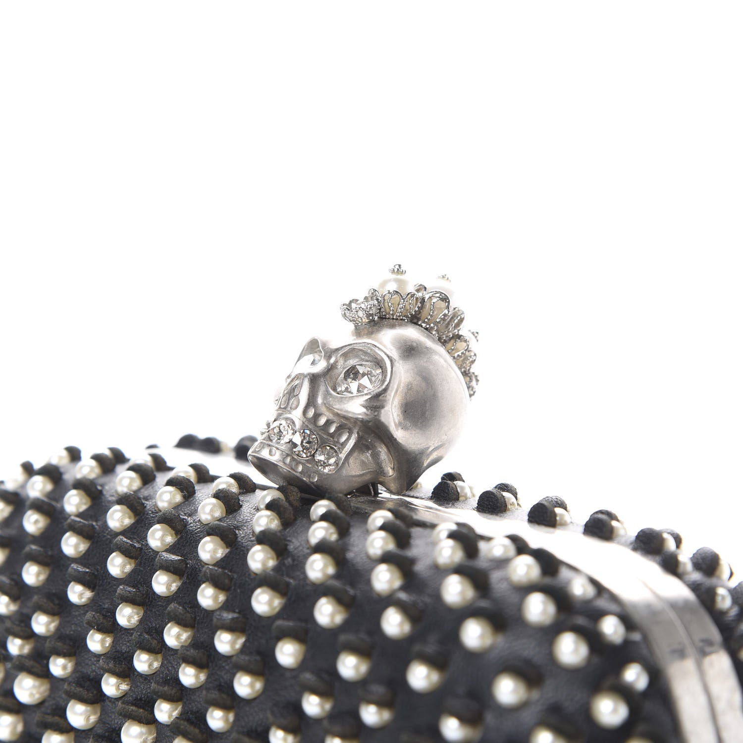 Alexander McQueen Pearl Embellished Calfskin Skull Box Clutch Black 8 of 9