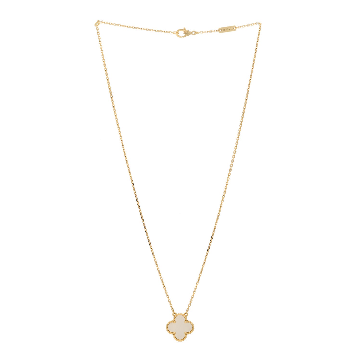 Van Cleef & Arpels 18K Yellow Gold Mother of Pearl Vintage Alhambra Pendant Necklace 3 of 6