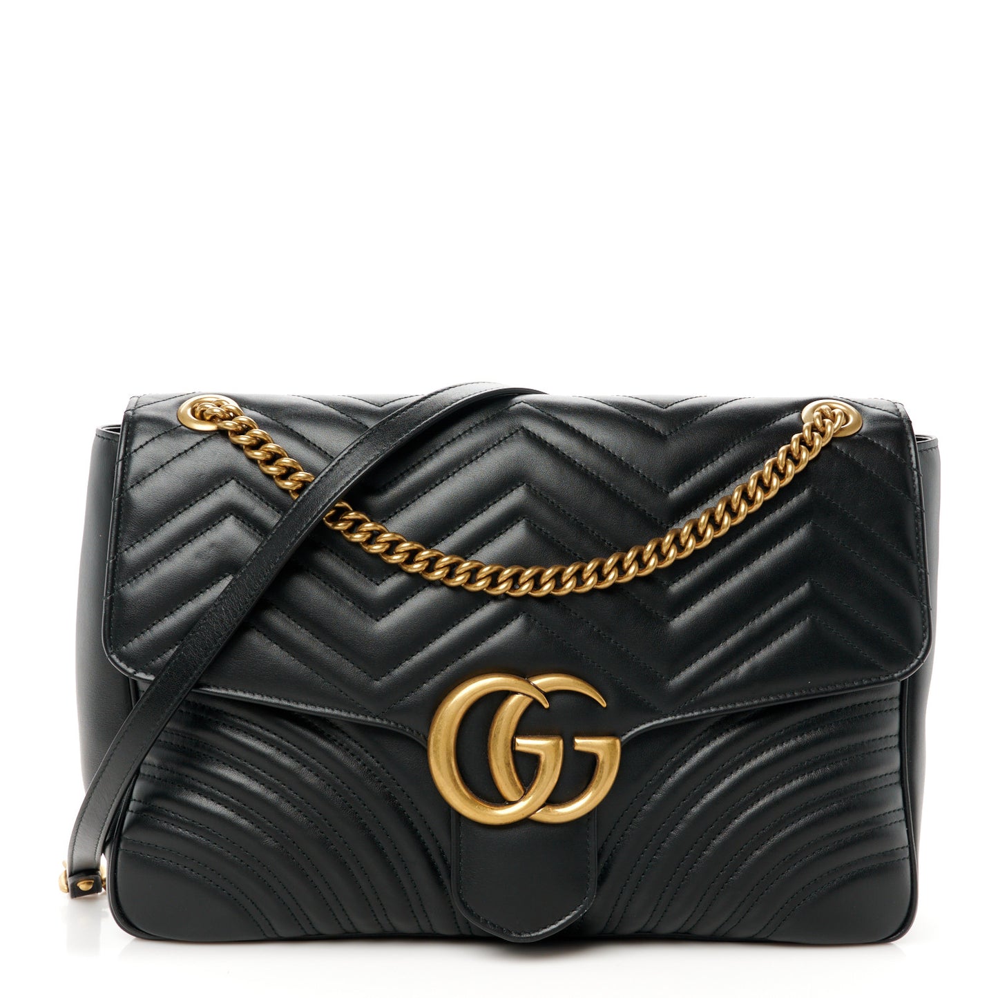 Calfskin Matelasse Large GG Marmont Shoulder Bag Black