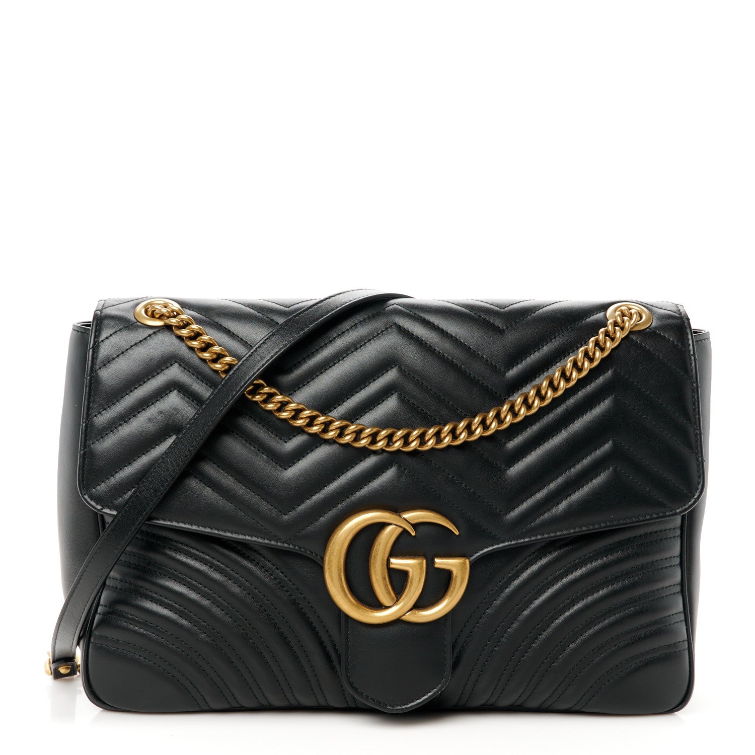 Gucci Calfskin Matelasse Large GG Marmont Shoulder Bag Black 1 of 11