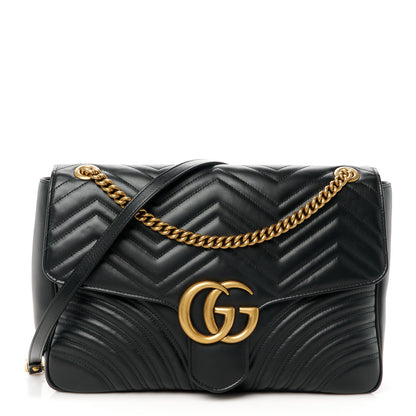 Gucci Calfskin Matelasse Large GG Marmont Shoulder Bag Black 1 of 11